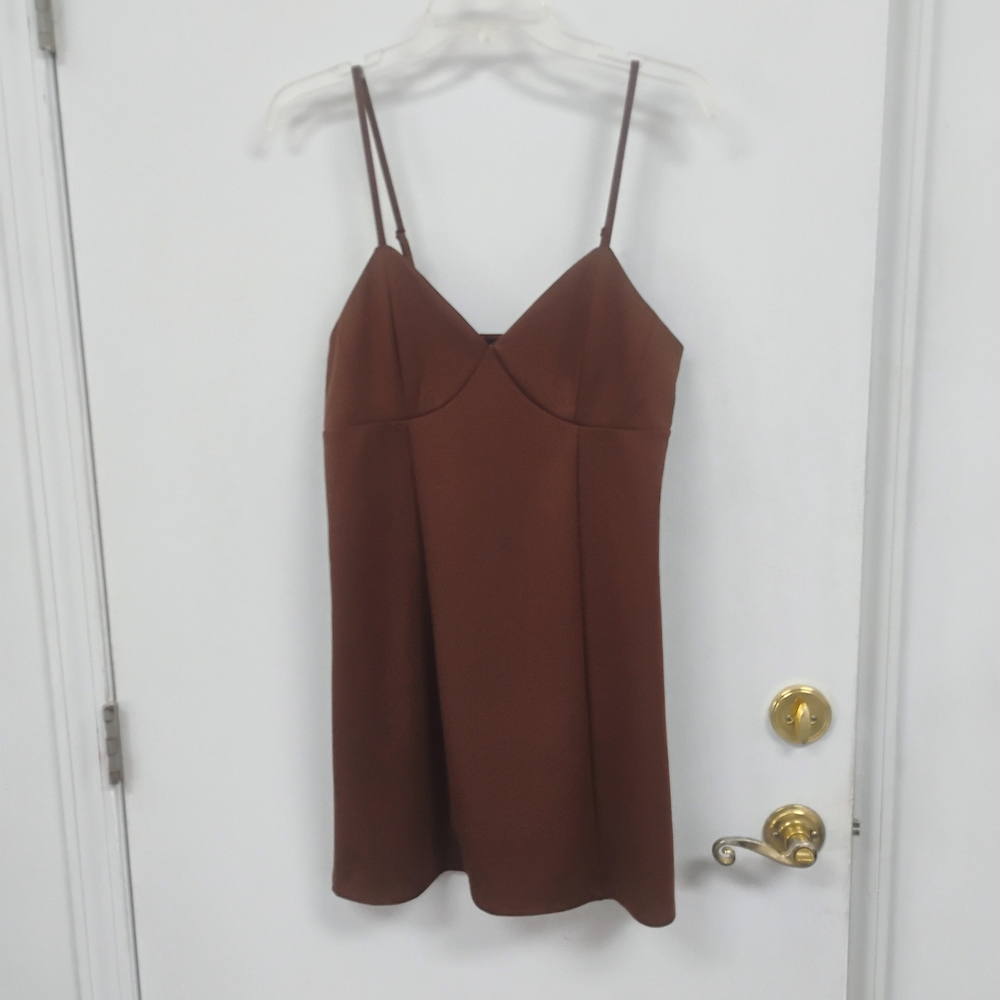 NWT Kendall & Kylie Brown Cami Fit & Flare Mini Dress Size L